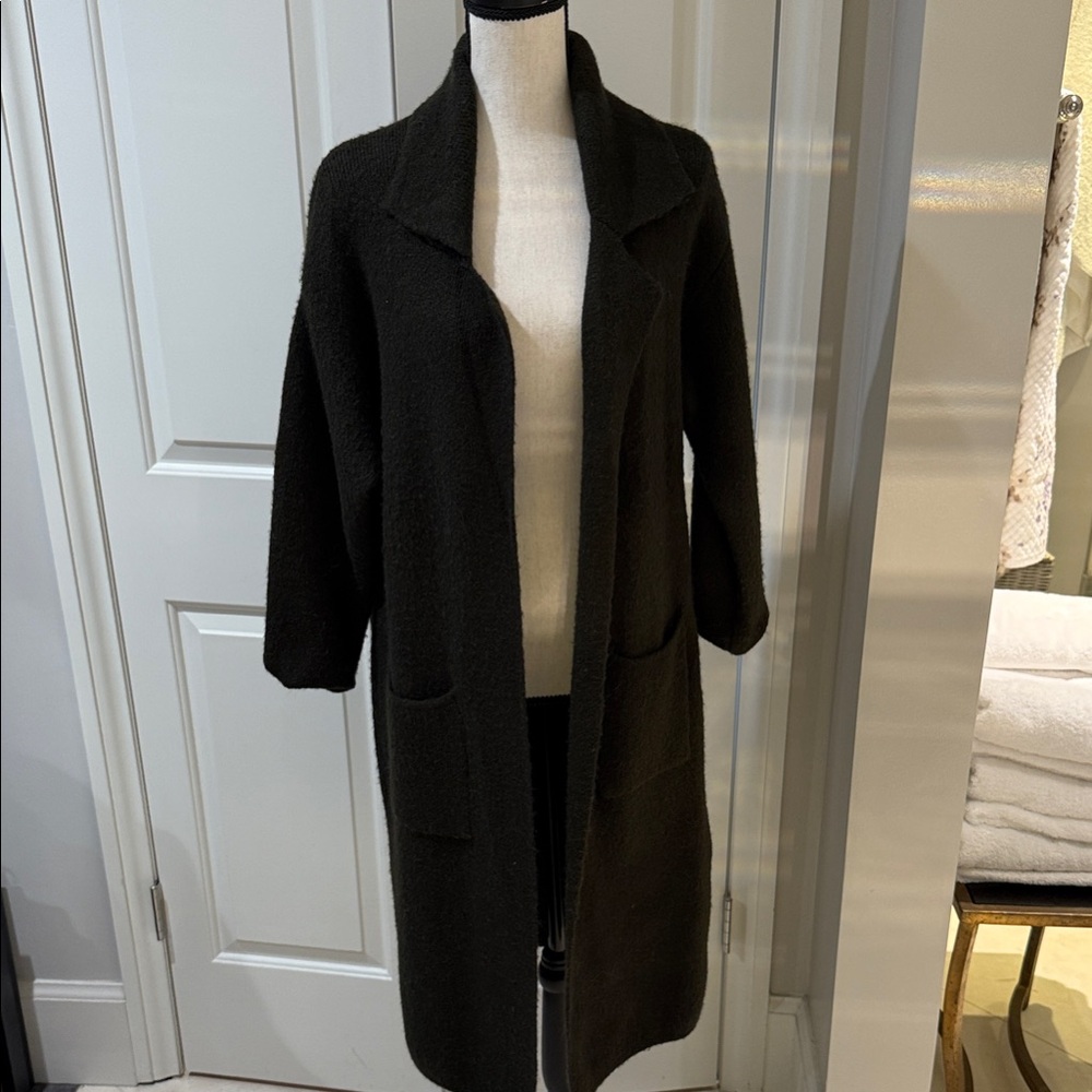 Forest  green Long Open Front knit Cardigan